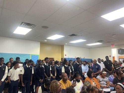 students at school opening ceremony