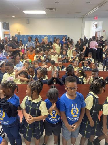 students at school opening ceremony